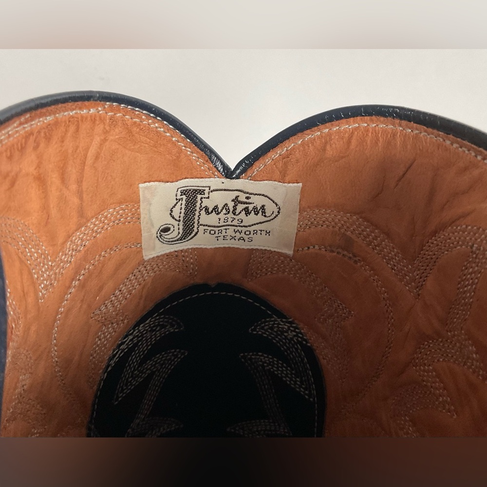 Vintage Justin Algonquin Toe Cowboy Boots | Royal Blue | Patent Leather | 12 EE - Picture 3 of 16